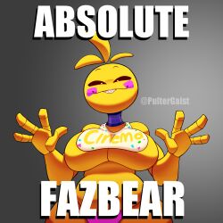 1girls absolute_cinema animatronic animatronic_female beakless belly chicken chicken_girl chubby chubby_female female five_nights_at_freddy's five_nights_at_freddy's_2 fnaf large_breasts meme meme_reference phasianid pultergaist robot robot_girl scottgames solo toy_chica_(fnaf) yellow yellow_skin
