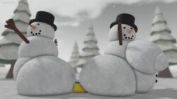 3d animate_inanimate animated anus ass backsack balls big_breasts breasts bubble_ass bubble_butt christmas enormous_ass facesitting fat_ass huge_ass huge_breasts large_ass male muitetul nipples no_sound noob noob_(roblox) outside puffy_anus pussy roblox sitting_on_lap smile smiley_face snow snowing snowman snowman_(species) snowwoman tagme top_hat trio video