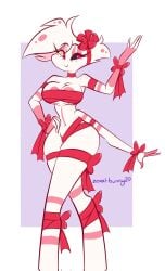 angel_dust_(hazbin_hotel) female female_focus female_only gift_wrapped gift_wrapped_female hazbin_hotel smile tagme white_fur zexal-bunny20