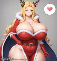 ahoge ai_generated ass big_ass big_breasts christmas christmas_outfit fat female hell-pantsu horns long_hair milf solo