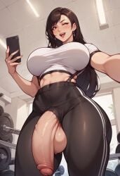 ai_generated bra cum cum_drip cum_on_body cum_on_breasts cum_on_face futa_focus futa_only futanari huge_ass huge_breast huge_butt huge_cock sports_bra sportswear spots tifa_lockhart