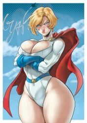 1girls absurd_res angry annoyed blonde_hair blue_eyes dc dc_comics female female_only hi_res karen_starr light-skinned_female light_skin neroundead power_girl solo superheroine superman_(series) thick_thighs thighs wide_hips