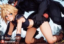 ai_generated cloud_strife femboy final_fantasy final_fantasy_vii huge_cock knot small_penis werewolf