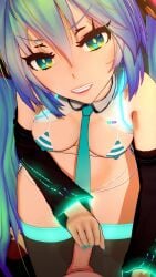 1boy1girl 3d 9:16 animated aqua_bikini aqua_fingernails aqua_hair arm_sleeves bikini black_arm_sleeves black_stockings breasts chocolate_box collar green_eyes handjob hatsune_miku hatsune_miku_(collared_bikini) heart-shaped_box kksallyear kneeling koikatsu large_breasts light-skinned_female long_hair looking_at_viewer looking_at_you looking_down_at_partner looking_up_at_viewer looping_animation male_pov necktie necktie_between_breasts nipple_bulge open_mouth open_smile pov pov_eye_contact shorter_than_30_seconds smiling_at_viewer smirking smirking_at_viewer sound stockings striped_bikini striped_bikini_bottom striped_bikini_top tagme tied_bikini tip_tease twintails vertical_video very_long_hair video vocaloid