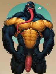 1boy ai_generated all_new_venom bara cum drvlar gay male male_focus male_only marvel marvel_comics monster muscular muscular_male penis smug solo venom venom_(marvel) yaoi