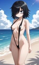 ai_generated beach dress_inside_ass flat_chest kuroki_tomoko public sling_bikini watashi_ga_motenai_no_wa_dou_kangaetemo_omaera_ga_warui!