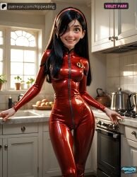 ai_generated ai_hands aippealing athletic_female bodysuit female female_focus female_only fit human skin_tight skindentation smiling superhero the_incredibles tight_fit violet_parr