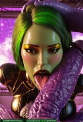 1boy 1girls absurdly_large_cock ai_generated gamora green_skinned_female head_grab incest kisuco licking_penis looking_at_viewer marvel marvel_comics pov purple_skinned_male thanos