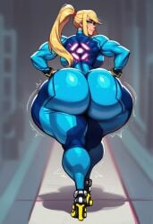 ai_generated backboob big_ass big_breasts gigantic_ass gvukub huge_ass metroid nintendo samus_aran thick_thighs walking wide_hips wobbling_ass