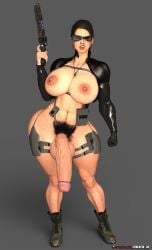 1futa 3d abs balls big_breasts black_hair breasts futanari gun huge_breasts huge_cock nipples penis pubic_hair red3dx sneer solo veiny_penis visor wide_hips