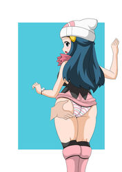 ass ass_grab blue_hair boots dawn_(pokemon) female from_behind hand_on_ass koutarosu pokemon squeeze upskirt