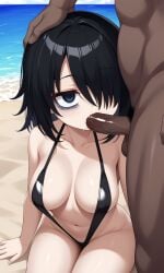 ai_generated beach dark-skinned_male flat_chest kuroki_tomoko public sling_bikini twerking watashi_ga_motenai_no_wa_dou_kangaetemo_omaera_ga_warui!