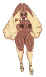 anthro breasts_together clothing ears_down female fluffy_ears footwear generation_4_pokemon hi_res high_heels lagomorph leporid lips long_ears lopunny mammal nintendo nude pivoted_ears pokemon pokemon_(species) rabbit shoes simple_background solo stglace22 thick_lips thick_thighs white_background