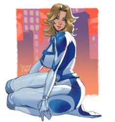 big_breasts blonde_hair blue_eyes bodysuit earrings fantastic_four huge_breasts invisible_woman invisible_woman_(marvel_rivals) large_breasts looking_at_viewer marvel marvel_rivals posing sideboob sitting sue_storm thick_thighs voluptuous voluptuous_female wide_hips zupaoni