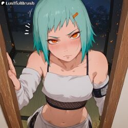 ai_generated doorway fuu_(naruto) lustfulbrush naruto naruto_(series) pov red_eyes short_hair skinny small_breasts standing