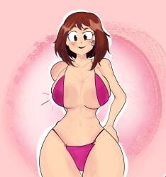 female pink_hair uraraka_ochako voluptuous_female