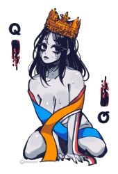 balatro big_breasts big_titty_goth breasts crown female female_focus female_only goth long_hair long_hair_female mascara playing_card playing_card_theme queen queen_of_spades royalty running_mascara spade wild_card_(balatro)