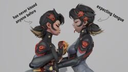 3d about_to_kiss blender bodysuit english_text erevos expecting gloves imminent_kiss marvel marvel_rivals meme open_bodysuit peni_parker peni_parker_(marvel_rivals) self_upload simple_background tagme text tongue_out twintails