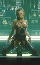 1girls 3d 3d_(artwork) areolae breasts cyberpunk_2077 female female_only fugtrup looking_at_viewer mature mature_female nipples panties rogue_amendiares solo thick_thighs wide_hips