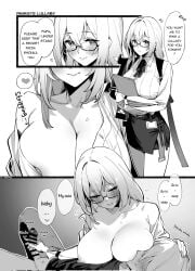 1boy1girl 92m bar_censor black_and_white blush breast_sucking breasts censored comic dialogue english_text female glasses gloves handjob headpat heart hearts_around_head hollow_special_operations_section_6 large_breasts long_hair long_sleeves looking_down male monochrome nursing_handjob smile spoken_heart stripping translated tsukishiro_yanagi wise_(zenless_zone_zero) zenless_zone_zero