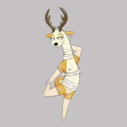 1:1 2024 anthro antlers armwear bedroom_eyes bra_down breasts clothed clothing deer disney ear_piercing elbow_gloves female full-length_portrait fur furry genitals gloves grey_background handwear hi_res horn kiff_(series) legwear long_neck looking_at_viewer mammal miss_deer_teacher narrowed_eyes nipples noodlestoat on_one_leg partially_clothed piercing portrait pussy seductive simple_background small_breasts smile solo standing stockings tan_body tan_fur thigh_highs