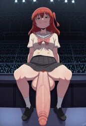 1futa ai_generated bocchi_the_rock! cock concert dickgirl futanari grin huge_cock intersex kita_ikuyo red_hair smug smug_face stage stage_lights uniform yamathegod_(style)