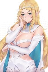 big_breasts blonde_hair blue_eyes ecstas_online elf elf_queen looking_at_viewer pointy_ears queen smile ulriel