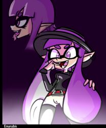 1girls 2017 anthro breasts cephalopod cephalopod_humanoid digital_media_(artwork) female female_only femdom gradient_background hair hat humanoid inkling inkling_girl mask_(marking) nintendo norehana_art open_mouth original_character piercing pointy_ears purple_background purple_eyes purple_hair pussy signature simple_background solo splatoon squid standing teeth tentacle tentacle_hair tongue tongue_out tongue_piercing video_games