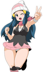 blue_hair boots dawn_(pokemon) jumping koutarosu pokemon thick_thighs wide_hips