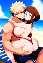 1boy 1girls ai_generated artist_name artist_request ass ass_grab bakugou_katsuki big_ass bikini boku_no_hero_academia female katsuki_bakugou large_ass male male/female muscular muscular_male my_hero_academia ochako_uraraka on_lap sitting_on_lap spiky_hair straight tagme thick_thighs thong uraraka_ochako voluptuous voluptuous_female