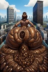 ai_generated city_destruction female four_arms huge_ass living_scat scat scat_girl scat_monster scathro shitting