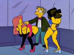 20th_century_fox 20th_century_studios 2girls1boy ass gay_male glasses good_quality high_quality strippers the_simpsons thong twerking waylon_smithers yellow_skin