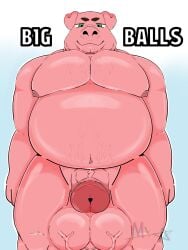 3:4 absurd_res anthro balls barazoku big_balls domestic_pig english_text erection genitals hector hector_(onykr) hi_res male male/male mammal mxart nude onykr overweight penis solo suid suine sus_(pig) text