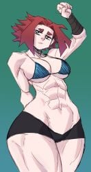 1girls abs big_breasts blue_bra bra breasts cleavage limn044 muscular muscular_female muscular_thighs original original_character red_hair roxan_(limn044) short_hair sketch