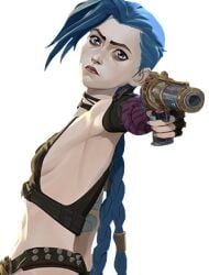 1girls arcane_jinx blue_hair fingernail_polish gun jinx_(league_of_legends) league_of_legends netflix riot_games sideboob slutty_clothing thin_female