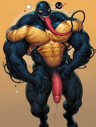 1boy ai_generated all_new_venom bara cum drvlar gay male male_focus male_only marvel marvel_comics monster muscular muscular_male penis solo venom venom_(marvel) yaoi