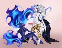 alicorn anthro canine_penis clothes cum cum_in_mouth cumming explicit eye_contact futa_loona futa_on_female futanari helluva_boss humanized intersex krasik leopard_print looking_at_each_other looking_at_someone loona loona_(helluva_boss) loona_helluva_boss mane nudity pants penis princess_luna_(mlp)