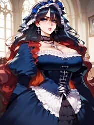 ai_generated big_boobs big_breasts blue_clothes blue_eyes clothes high_resolution maid maid_uniform original_character sexy thiccwithaq_(ai_style) victorian_maid wasp_waist