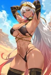 1girls ai_generated ass big_breasts blue_eyes breasts chains dark-skinned_female fate/grand_order fate_(series) female female_focus hips huge_breasts large_breasts long_hair mature_female thick_thighs thighs white_hair zenobia_(fate)