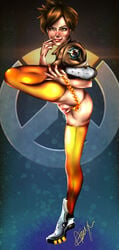 anal_beads bolondteri dark_hair female_only leg_up looking_at_viewer overwatch solo_female tagme tracer