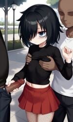 ai_generated dark-skinned_male flat_chest handjob kuroki_tomoko public watashi_ga_motenai_no_wa_dou_kangaetemo_omaera_ga_warui!