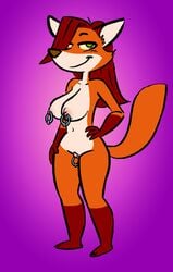 alice_(liebeslied) anthro breasts canine clit_piercing female fox fur green_eyes hair liebeslied mammal nipple_piercing nude piercing red_hair solo tail