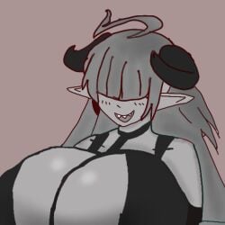 big_breasts, breasts, demon_girl, horns, smiling thick_ass,