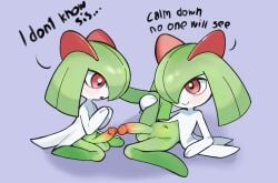 2girls cute female furry furry_only futa_only futanari kirlia little_penis lovelymobcorp penis pokemon pokemon_(species)