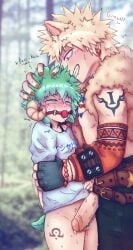 animal_ears ball_gag big_penis boku_no_hero_academia clothing cuntboy cuntboy/male gagged izuku_midoriya katsuki_bakugou male_only my_hero_academia partially_clothed pussy redvanilla666 tagme tail tattoo
