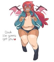 braces charlie_(marinalfirst) chubby cosplay gym_uniform itadaki!_seieki looking_at_viewer marinalfirst red_hair setogaya_mari smile tanlines thick_thighs tomboy vampire wings