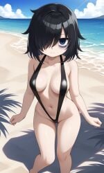 ai_generated beach flat_chest kuroki_tomoko public sling_bikini watashi_ga_motenai_no_wa_dou_kangaetemo_omaera_ga_warui!