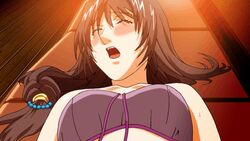 1girls animated animated_gif bare_shoulders blush breasts brown_hair closed_eyes erogos female female_only long_hair love_fetish lying milf open_mouth sakakibara_kanade screencap screenshot solo sweat teeth tongue