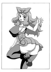 ass breasts female human human_only koutarosu large_ass monochrome panties pokeharlot pokemon serena_(pokemon) simple_background solo thick_thighs underwear upskirt white_background