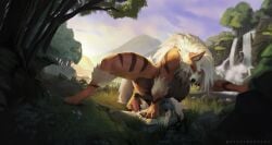 anthro arcanine big_breasts big_female blush breasts canid canine canis dominant dominant_female drolling female female_on_top foreskin forest forest_background furry generation_1_pokemon genitals hi_res male mammal nature nature_background nintendo on_top penis pinning_down plant pokemon pokemon_(species) reddyrennard resisting size_difference smaller_male tree undressed wolf